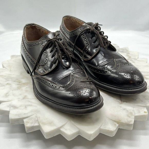 Stafford Executive Sz 9.5M Oxford Burgundy Leather Wingtip Brogue Lace Shoes